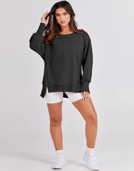 Women's Oversized Sweatshirt Crew Neck Long Sleeve Casual Slit Sloucthy Pullover Top Fall Clothes