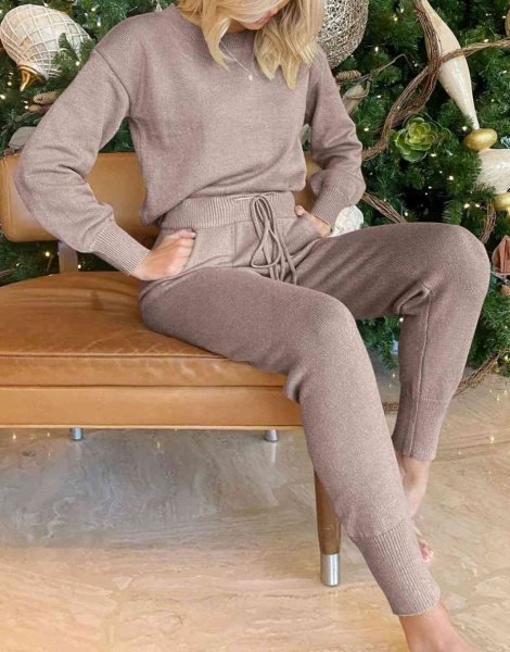 Women's Two Piece Outfits Sweater Sets Pullover and Drawstring Pants Lounge Sets