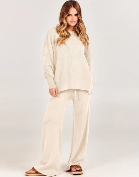 Women 2 Piece Outfits Sweatsuit Oversized Sweater Set & Wide Leg Pants Fall Chunky Lounge Set
