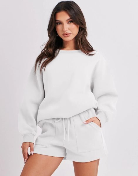 Women 2 Piece Outfits Sweatsuit Oversized Sweatshirt & Lounge Shorts 2023 Casual Cozy Pajamas Tracksuit Set