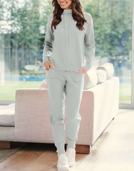 Women's Two Piece Outfits Long Sleeve Turtleneck Pullover Top & Drawstring Pants Sweatsuit Lounge Set