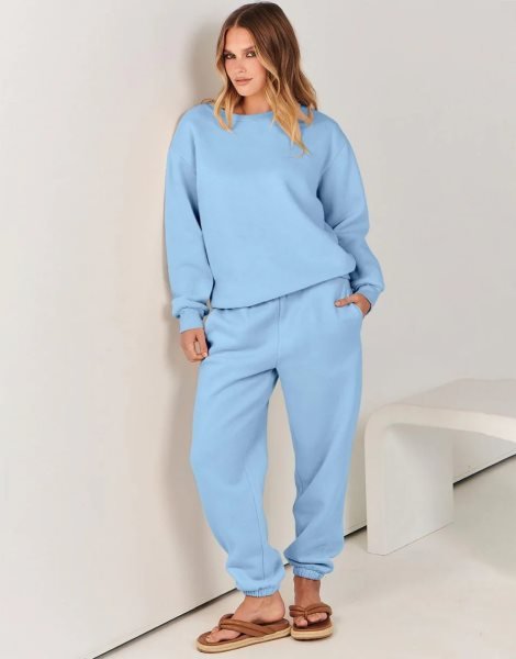 Women's Two Piece Outfits Long Sleeve Crewneck Sweatsuit with Jogger Pants Lounge Sets with Pockets