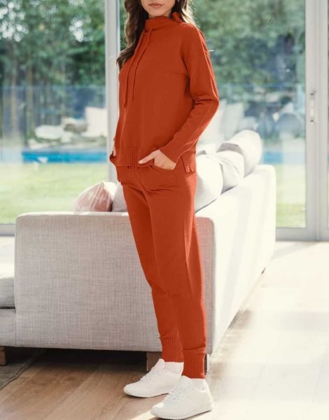 Women's Two Piece Outfits Long Sleeve Turtleneck Pullover Top & Drawstring Pants Sweatsuit Lounge Set