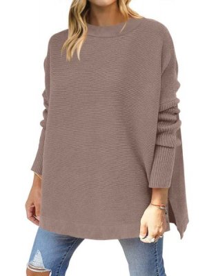 Oversized High Low Hem Knit Tunic Pullover Sweater Tops