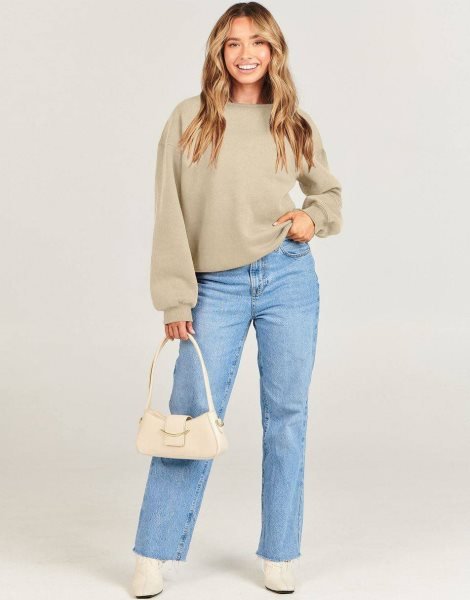 Women's Long Sleeve Sweatshirt Casual Crewneck Loose Fit Pullover Hoodie Fleece Fall Tops
