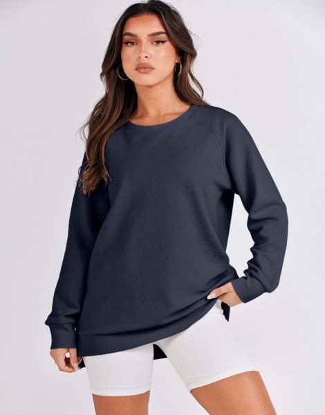Women's Sweatshirts Long Sleeve Tunic Tops Crew Neck Soft Pullover With Side Zipper Shirt Clothes 2023