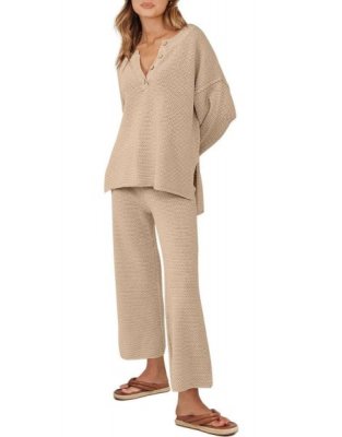 Women 2 Piece Outfits Oversized Knit Loungewear Loose Slouchy Sweater Set 2023 Fall Trendy Matching Lounge Sets