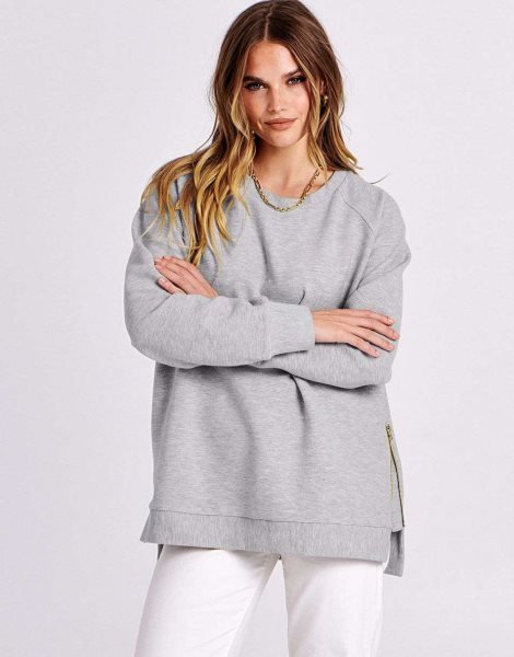 Women's Sweatshirts Long Sleeve Tunic Tops Crew Neck Soft Pullover With Side Zipper Shirt Clothes 2023