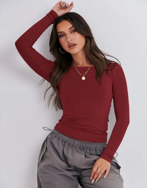 Women Long Sleeve Slim Fit Crop Top Going Out Tight T-Shirt Trendy Tees Streetwear