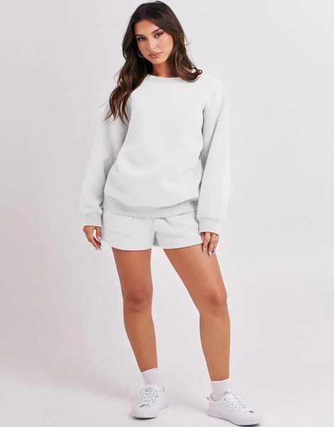 Women 2 Piece Outfits Sweatsuit Oversized Sweatshirt & Lounge Shorts 2023 Casual Cozy Pajamas Tracksuit Set