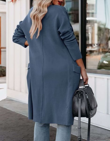 Women's Casual Long Sleeve Draped Open Front Knit Pockets Long Cardigan Jackets Sweater