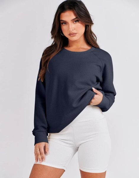 Women's Sweatshirts Long Sleeve Tunic Tops Crew Neck Soft Pullover With Side Zipper Shirt Clothes 2023