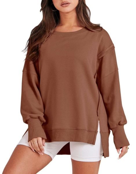 Women's Oversized Sweatshirt Crew Neck Long Sleeve Casual Slit Sloucthy Pullover Top Fall Clothes