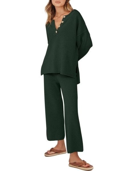 Women 2 Piece Outfits Oversized Knit Loungewear Loose Slouchy Sweater Set 2023 Fall Trendy Matching Lounge Sets