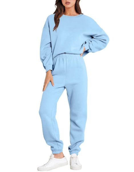 Women's Two Piece Outfits Long Sleeve Crewneck Sweatsuit with Jogger Pants Lounge Sets with Pockets