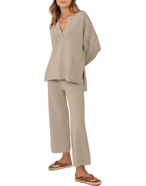 Women 2 Piece Outfits Oversized Knit Loungewear Loose Slouchy Sweater Set 2023 Fall Trendy Matching Lounge Sets