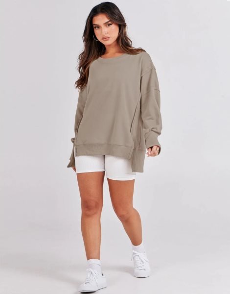 Women's Oversized Sweatshirt Crew Neck Long Sleeve Casual Slit Sloucthy Pullover Top Fall Clothes