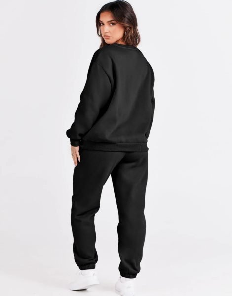 Women's Two Piece Outfits Long Sleeve Crewneck Sweatsuit with Jogger Pants Lounge Sets with Pockets