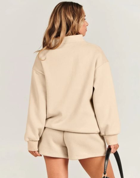 Sweatsuit Oversized Half Zip Collared Sweatshirt & Short Lounge Wear Tacksuit Set