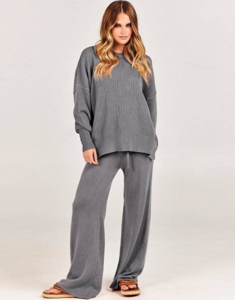 Women 2 Piece Outfits Sweatsuit Oversized Sweater Set & Wide Leg Pants Fall Chunky Lounge Set