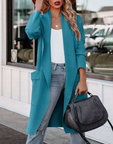 Women's Casual Long Sleeve Draped Open Front Knit Pockets Long Cardigan Jackets Sweater