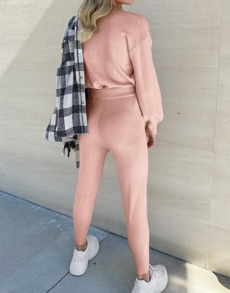 Women's Two Piece Outfits Sweater Sets Pullover and Drawstring Pants Lounge Sets