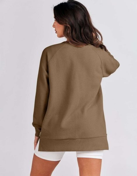 Women's Sweatshirts Long Sleeve Tunic Tops Crew Neck Soft Pullover With Side Zipper Shirt Clothes 2023