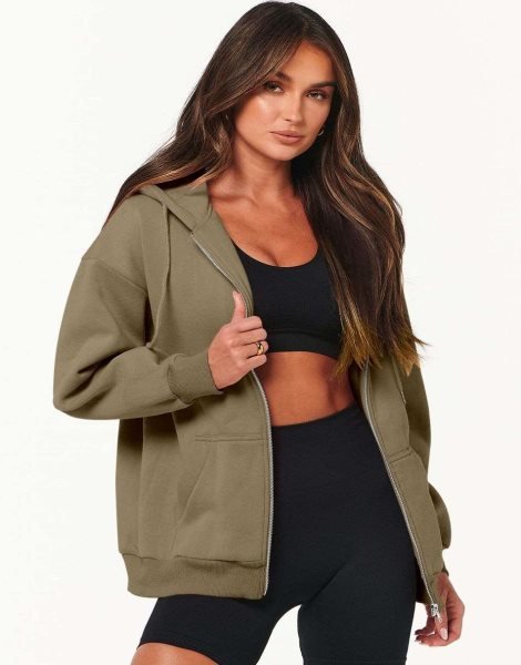 Women's Oversized Zip Up Hoodies Sweatshirts Y2K Clothes Teen Girl Fall Casual Drawstring Jackets with Pockets