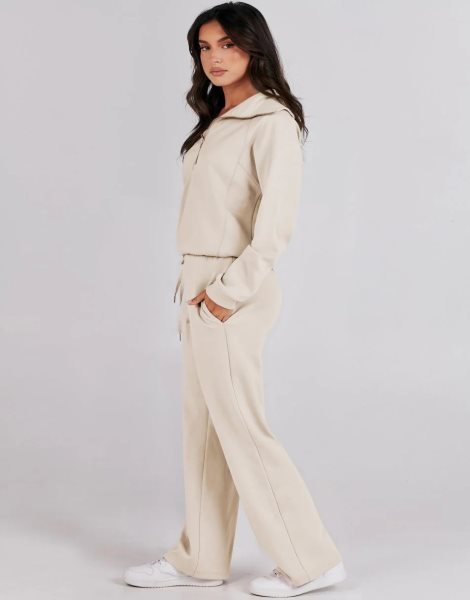 Women 2 Piece Outfits Sweatsuit Set 2023 Fall Oversized Half Zip Sweatshirt Wide Leg Sweatpant Lounge Set Tracksuit