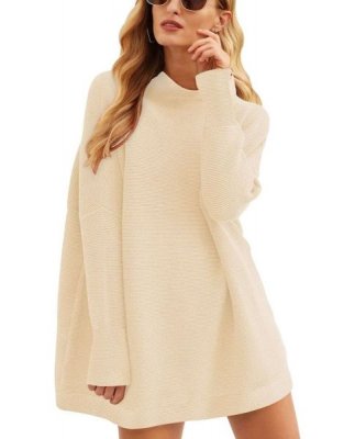 Casual Turtleneck Slouchy Ribbed Knit Tunic Sweaters Pullover