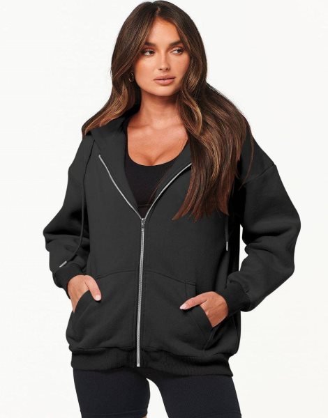 Women's Oversized Zip Up Hoodies Sweatshirts Y2K Clothes Teen Girl Fall Casual Drawstring Jackets with Pockets