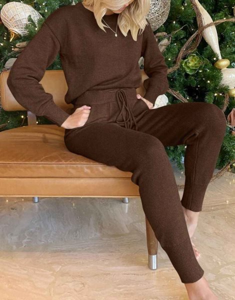 Women's Two Piece Outfits Sweater Sets Pullover and Drawstring Pants Lounge Sets