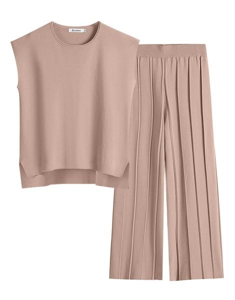 Two Piece Outfits for Women Summer Sweater Sets Knit Pullover Tops Elastic Waisted Pants Lounge Sets Tracksuit
