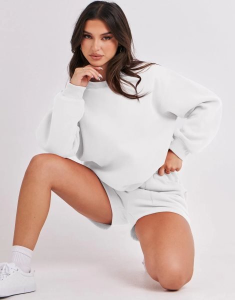Women 2 Piece Outfits Sweatsuit Oversized Sweatshirt & Lounge Shorts 2023 Casual Cozy Pajamas Tracksuit Set
