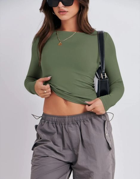 Women Long Sleeve Slim Fit Crop Top Going Out Tight T-Shirt Trendy Tees Streetwear