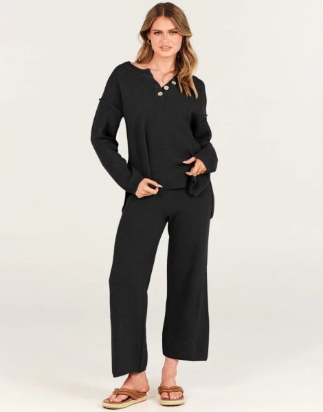 Women 2 Piece Outfits Oversized Knit Loungewear Loose Slouchy Sweater Set 2023 Fall Trendy Matching Lounge Sets
