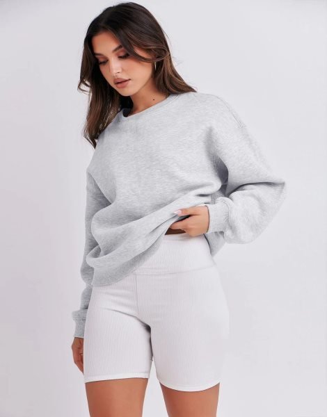Women's Long Sleeve Sweatshirt Casual Crewneck Loose Fit Pullover Hoodie Fleece Fall Tops