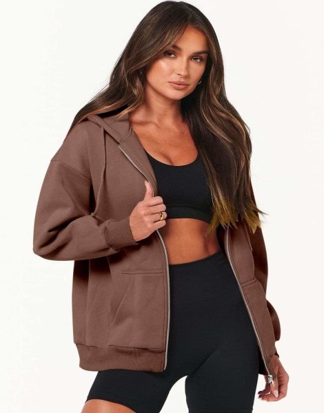Women's Oversized Zip Up Hoodies Sweatshirts Y2K Clothes Teen Girl Fall Casual Drawstring Jackets with Pockets