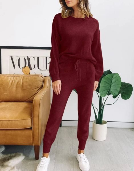 Women's Two Piece Outfits Sweater Sets Pullover and Drawstring Pants Lounge Sets