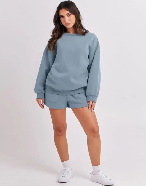 Women 2 Piece Outfits Sweatsuit Oversized Sweatshirt & Lounge Shorts 2023 Casual Cozy Pajamas Tracksuit Set