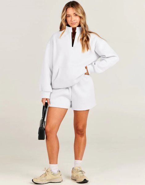 Sweatsuit Oversized Half Zip Collared Sweatshirt & Short Lounge Wear Tacksuit Set