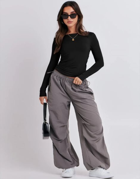 Women Long Sleeve Slim Fit Crop Top Going Out Tight T-Shirt Trendy Tees Streetwear