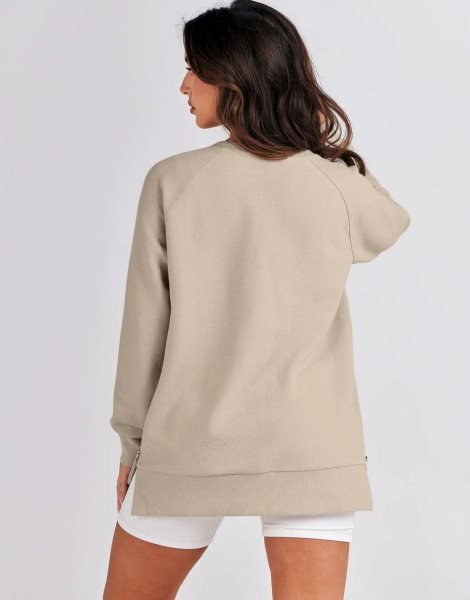 Women's Sweatshirts Long Sleeve Tunic Tops Crew Neck Soft Pullover With Side Zipper Shirt Clothes 2023