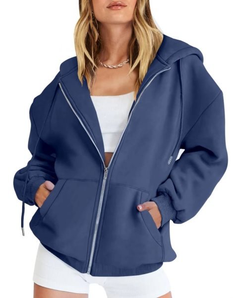Women's Oversized Zip Up Hoodies Sweatshirts Y2K Clothes Teen Girl Fall Casual Drawstring Jackets with Pockets