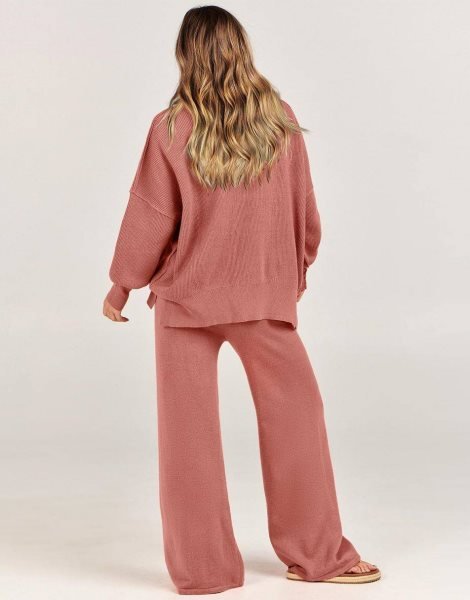 Women 2 Piece Outfits Sweatsuit Oversized Sweater Set & Wide Leg Pants Fall Chunky Lounge Set
