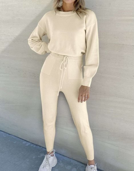 Women's Two Piece Outfits Sweater Sets Pullover and Drawstring Pants Lounge Sets