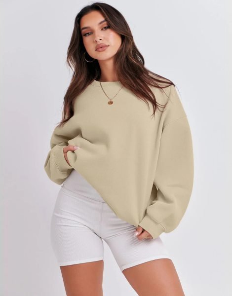 Women's Long Sleeve Sweatshirt Casual Crewneck Loose Fit Pullover Hoodie Fleece Fall Tops