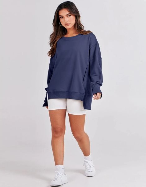 Women's Oversized Sweatshirt Crew Neck Long Sleeve Casual Slit Sloucthy Pullover Top Fall Clothes
