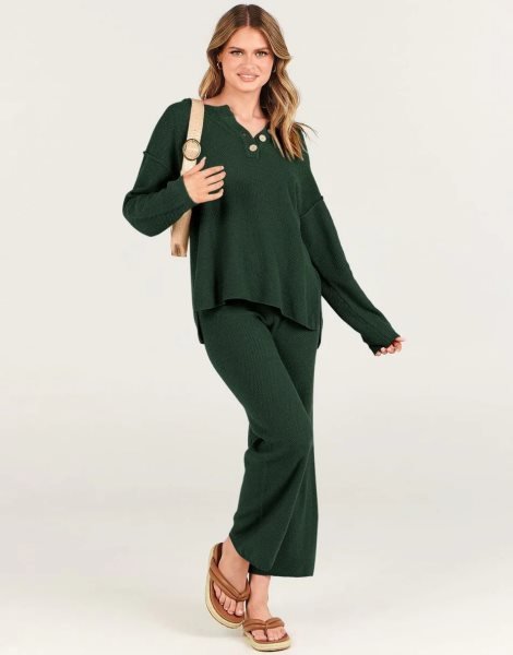 Women 2 Piece Outfits Oversized Knit Loungewear Loose Slouchy Sweater Set 2023 Fall Trendy Matching Lounge Sets