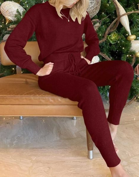 Women's Two Piece Outfits Sweater Sets Pullover and Drawstring Pants Lounge Sets